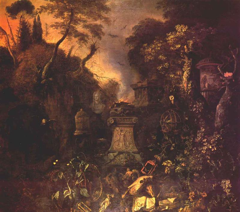 WITHOOS, Mathias Landscape with a Graveyard by Night Germany oil painting art